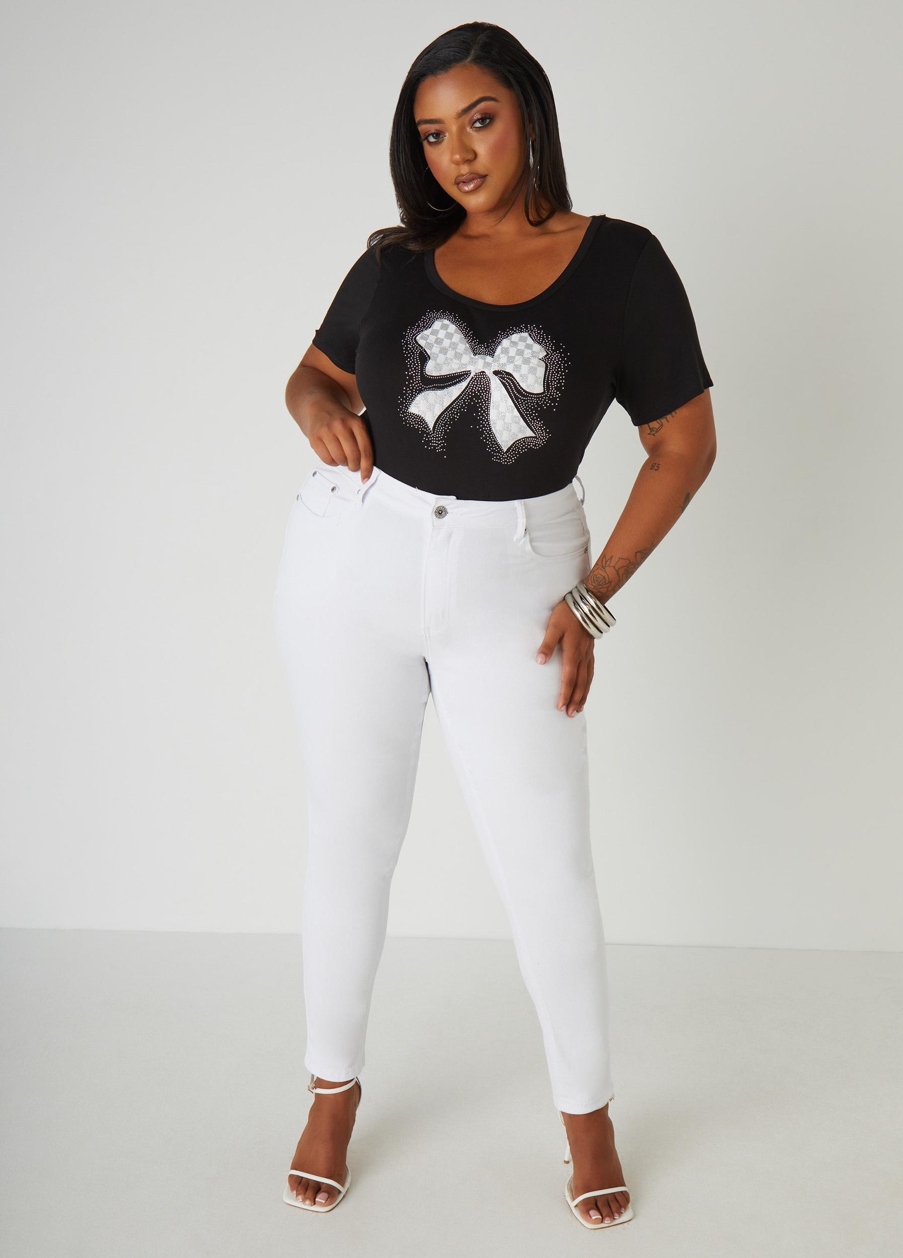 Bow Embellished Stretch Knit Tee Product Image