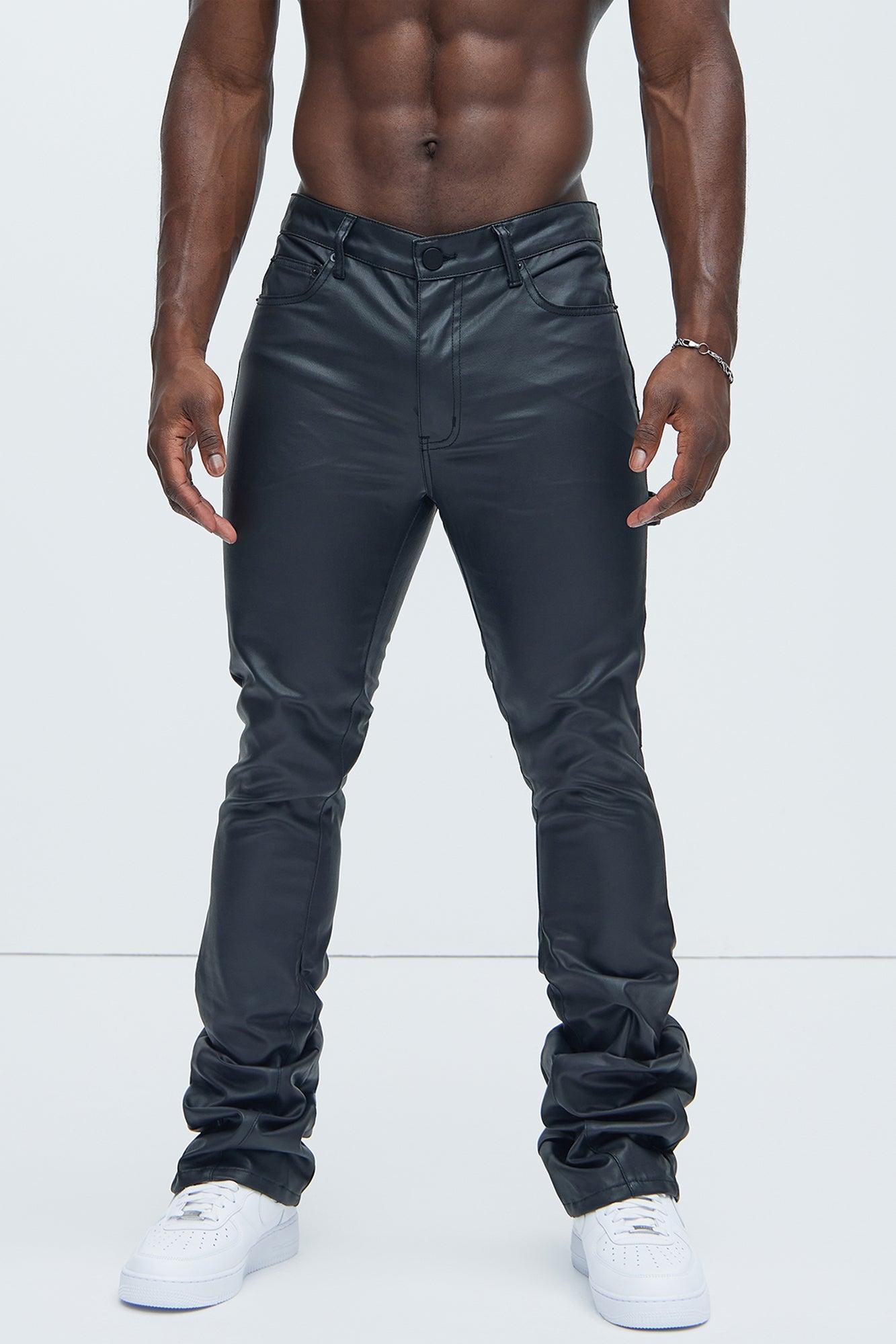 Keep It Solid Faux Leather Stacked Skinny Flare Pants - Black Product Image
