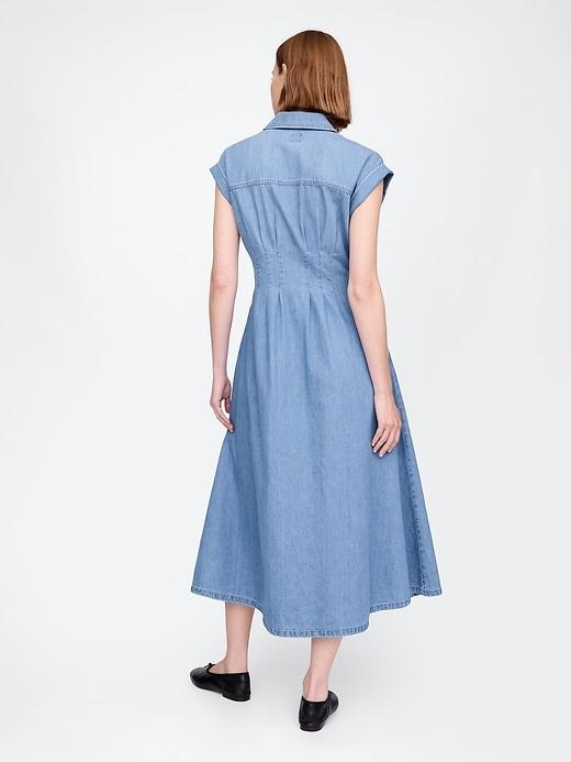 Denim Pleated Maxi Shirtdress Product Image