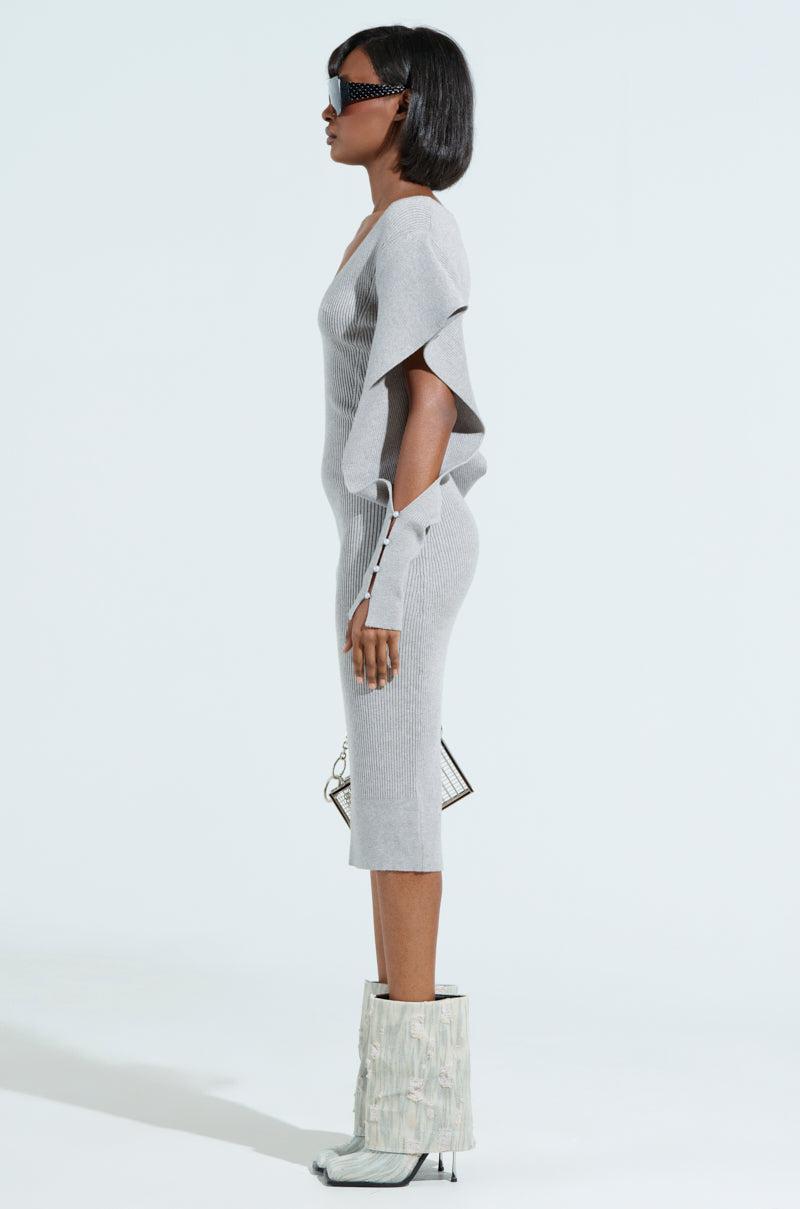 OFF TO BRUNCH KNIT MIDI DRESS IN HEATHER GREY Product Image