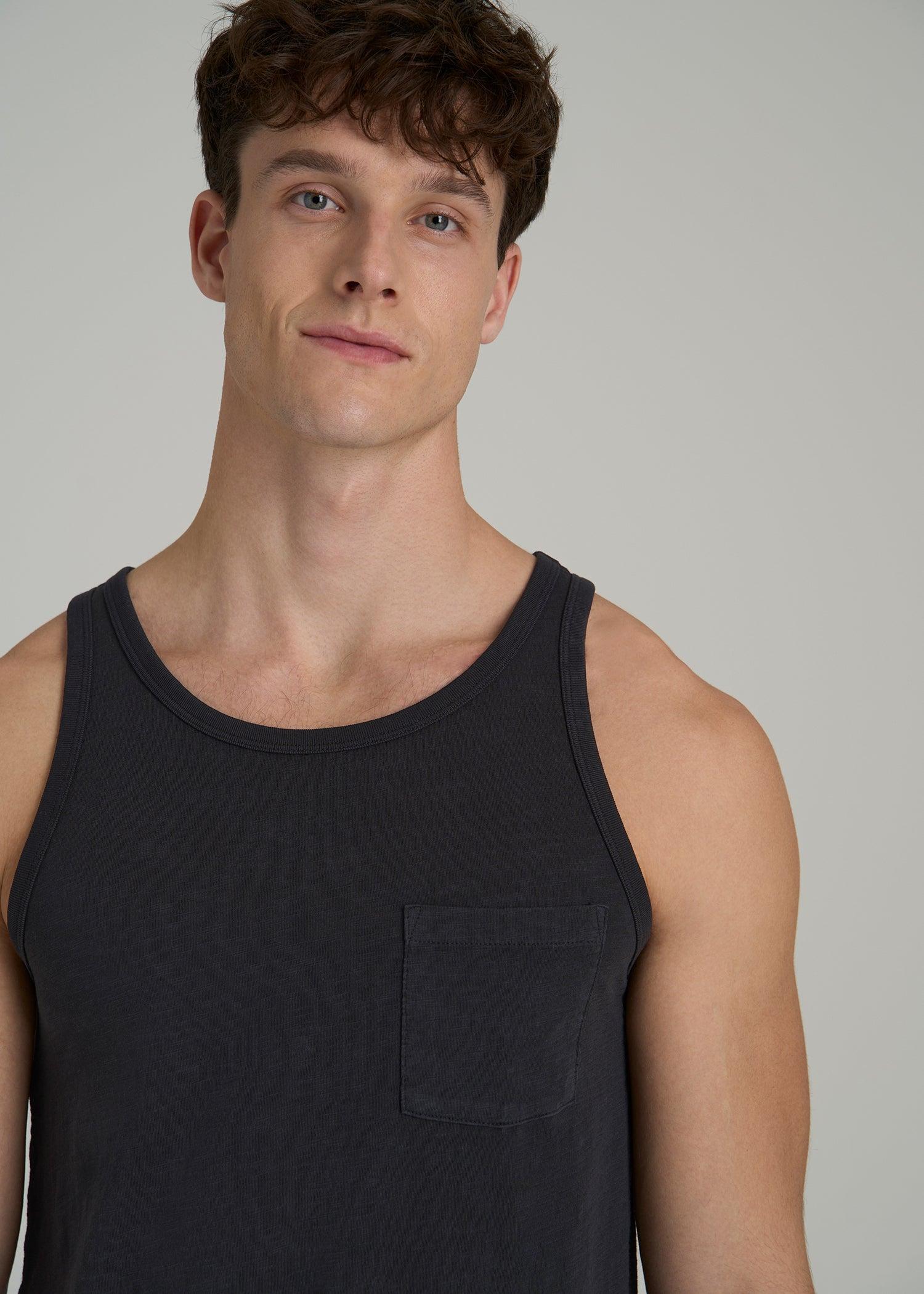 Garment Dyed Slub Pocket Tall Men's Tank Top in Black Product Image