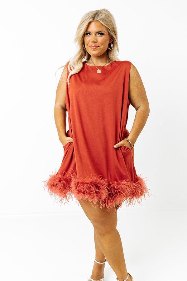 Nuts About You Feather Dress In Rust Curves Product Image