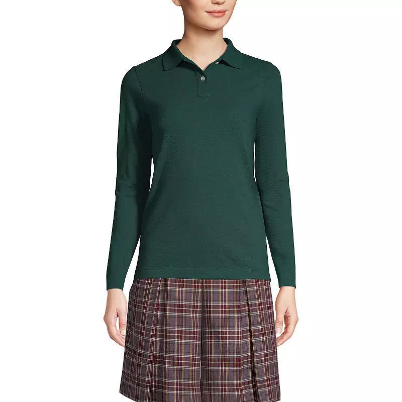 Women's Lands' End School Uniform Long Sleeve Mesh Polo Shirt, Size: Medium, Classic Blue Product Image