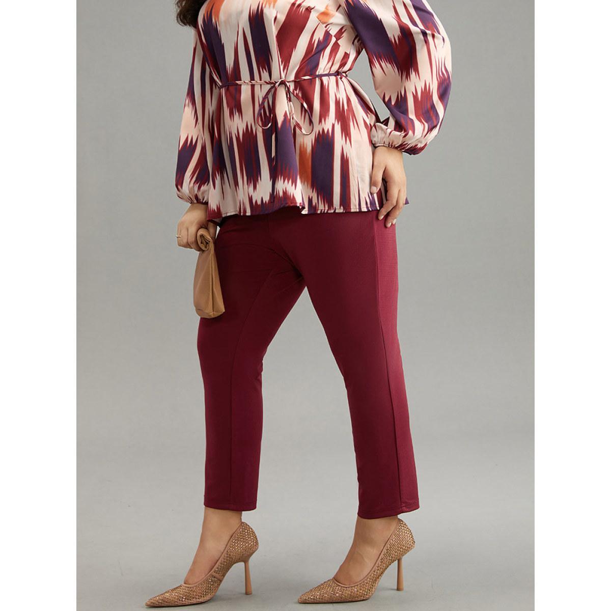 Plus Size Mid Rise Pocket Button Up Pants Women Scarlet Office Skinny Mid Rise Work Pants BloomChic 26/4X Product Image
