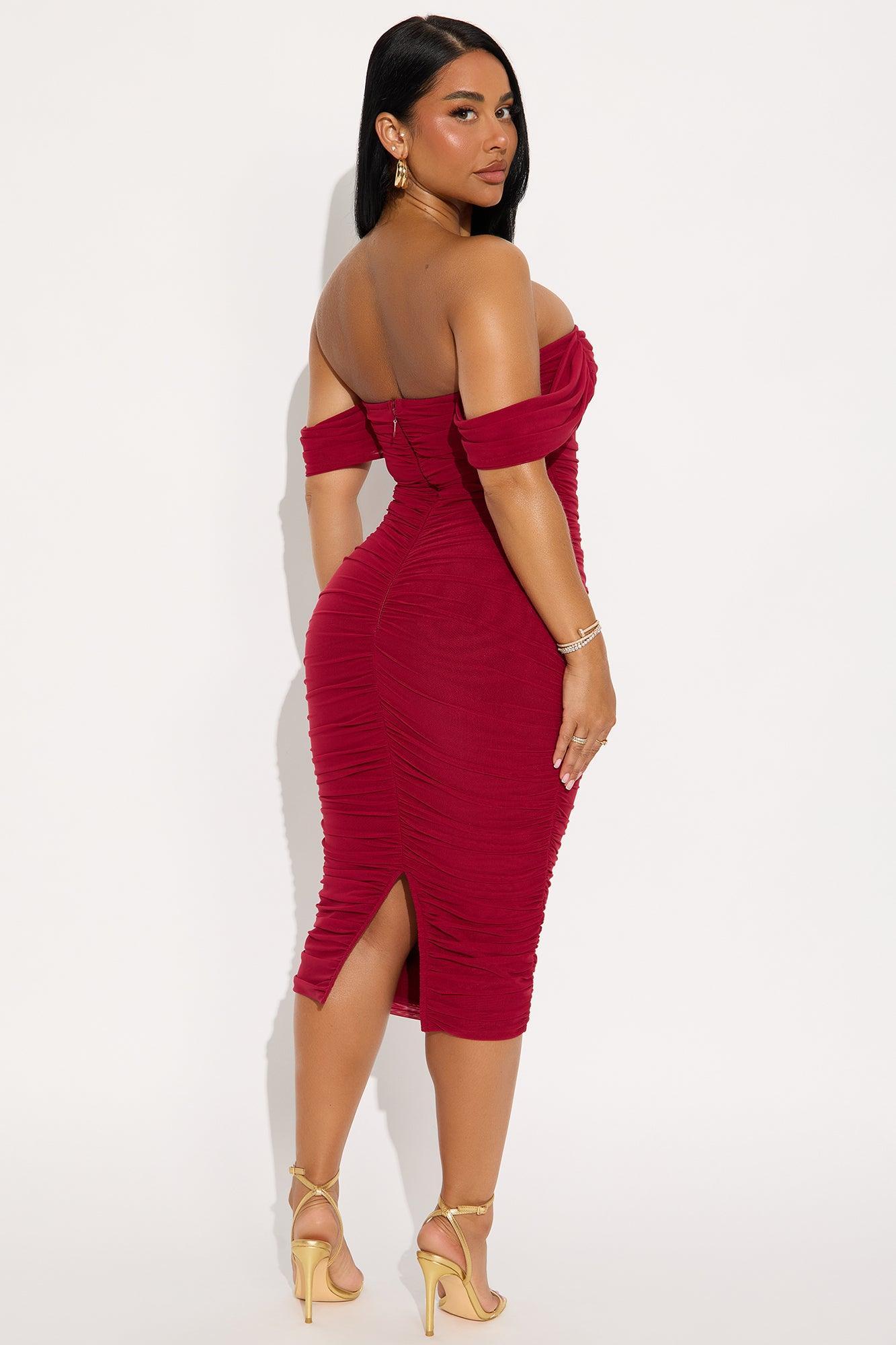 Bad For The Night Bandage Midi Dress - Wine Female Product Image