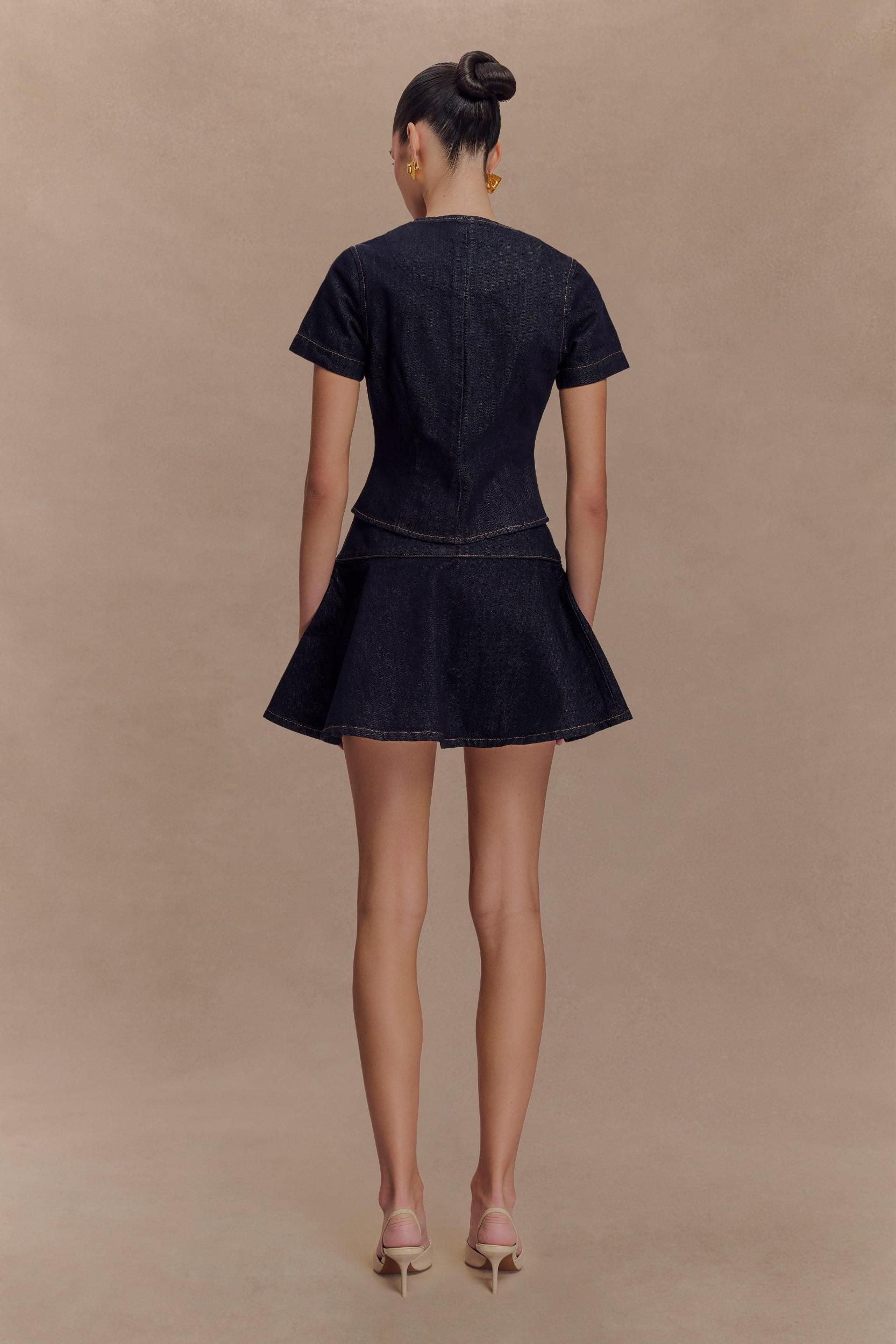 Arista Denim Mini Skirt - Washed Indigo Blue Product Image