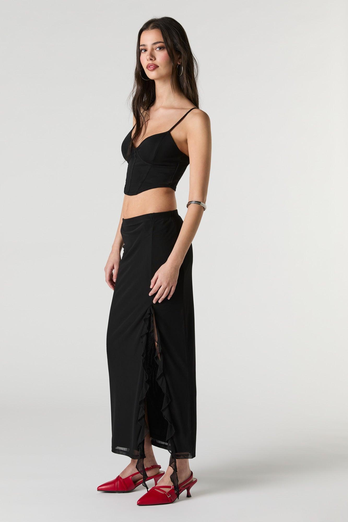 Mesh Ruffle Slit Midi Skirt Female Product Image