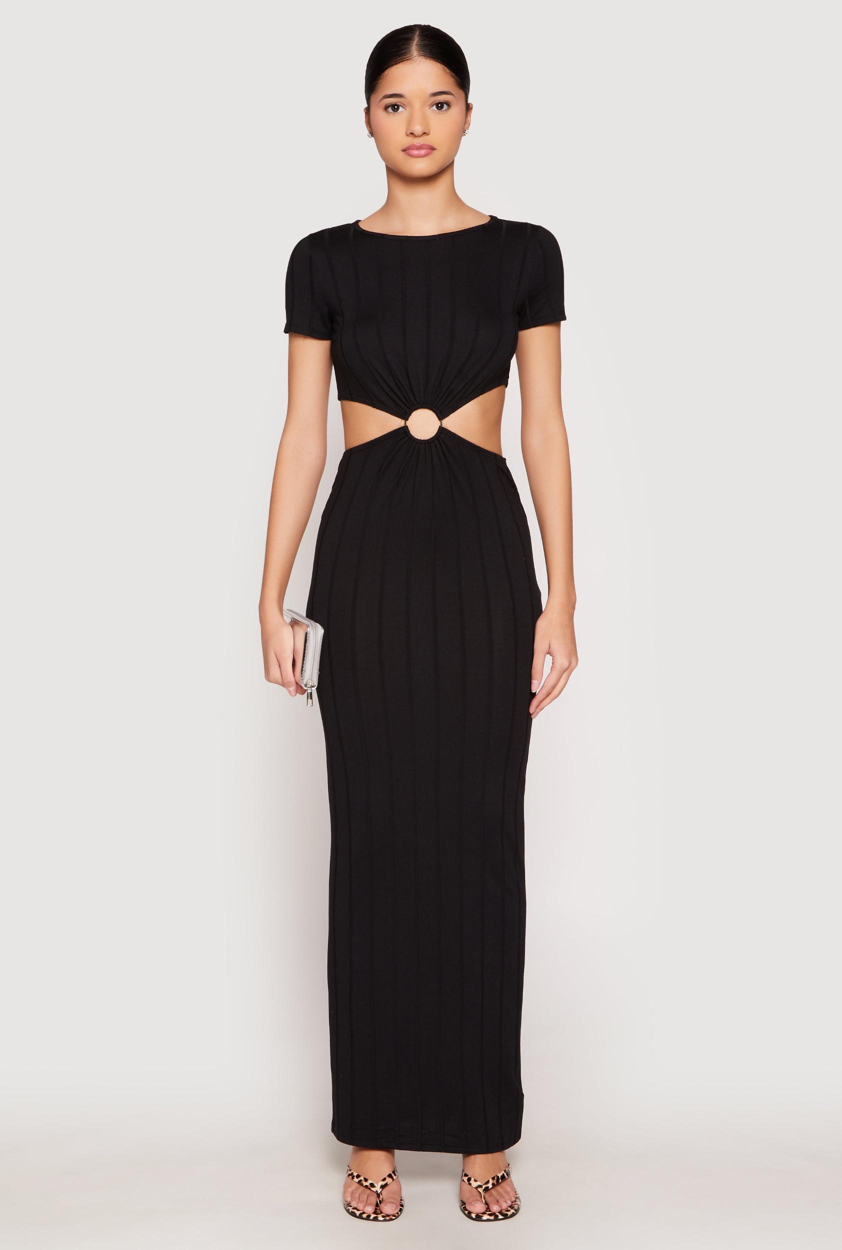 Womens Ribbed Knit O Ring Cut Out Maxi Dress Product Image