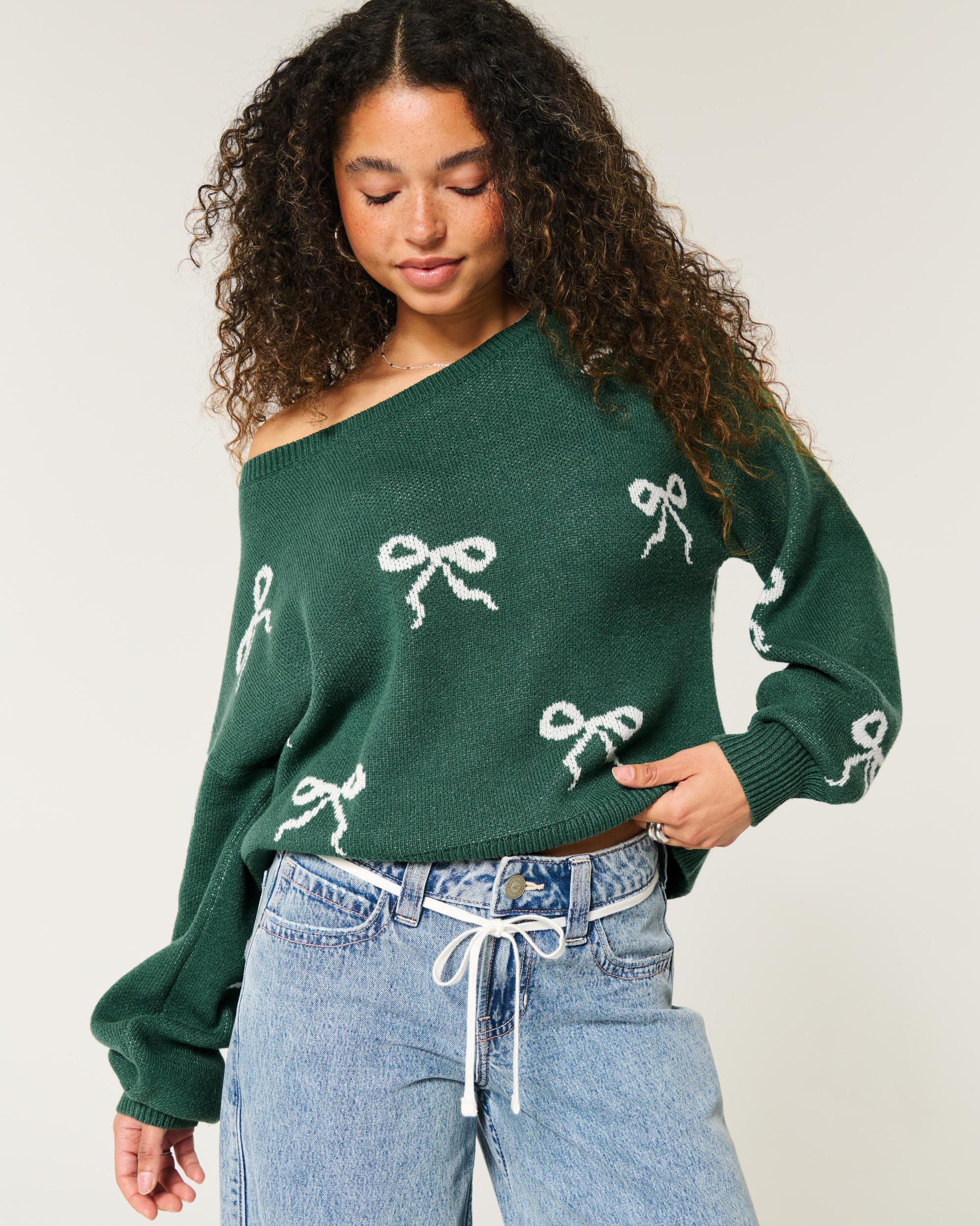 Easy Bow Graphic Off-the-Shoulder Sweater Product Image