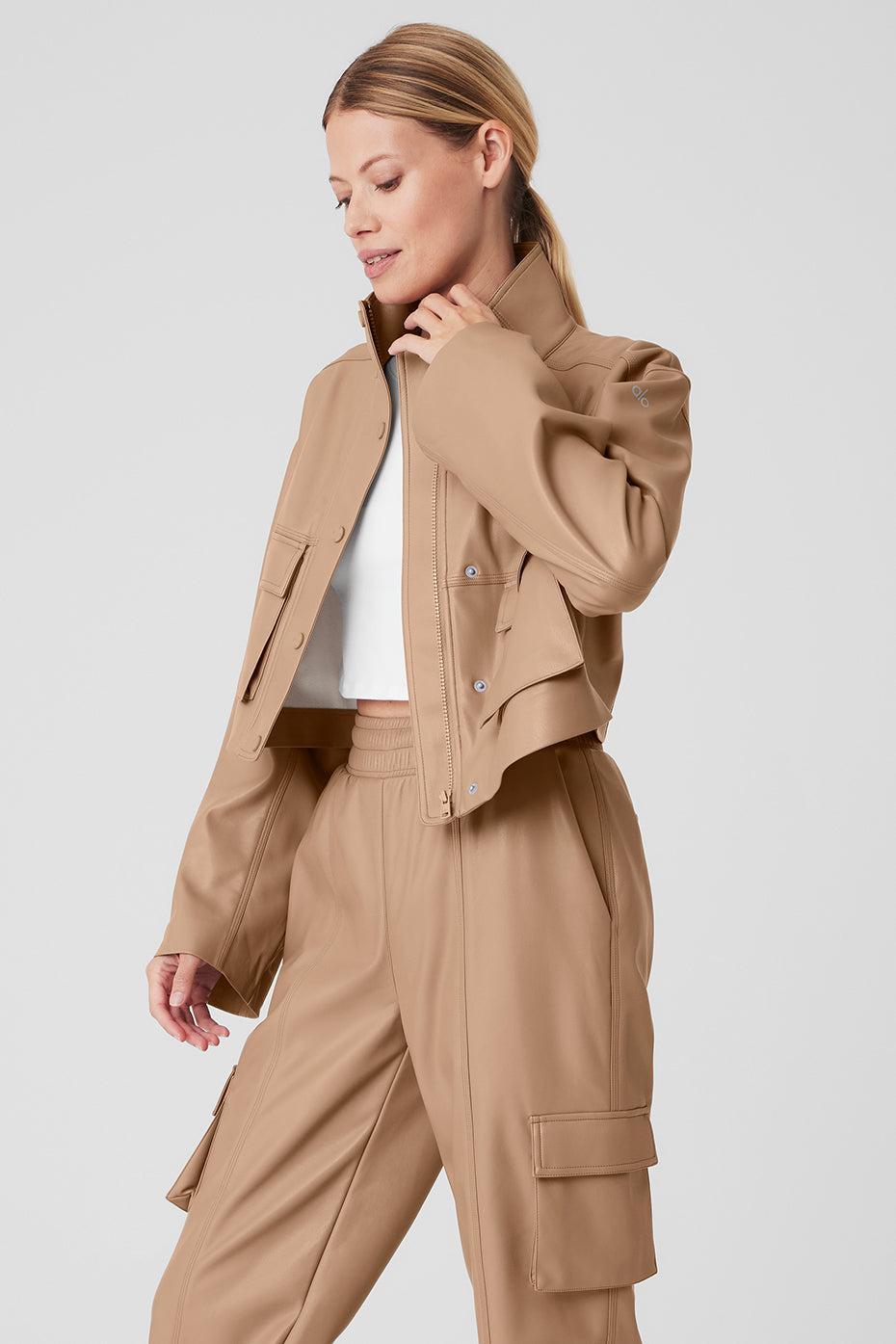 Faux Leather Power Hour Jacket - Toasted Almond Product Image