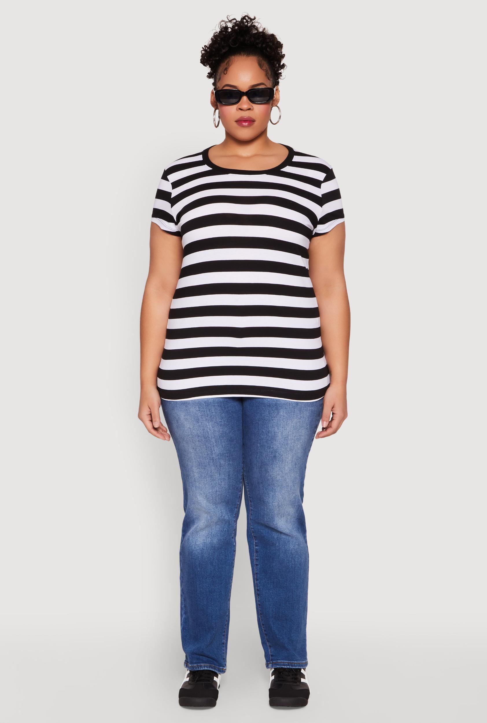Womens Plus Size Striped Crew Neck Tee Product Image