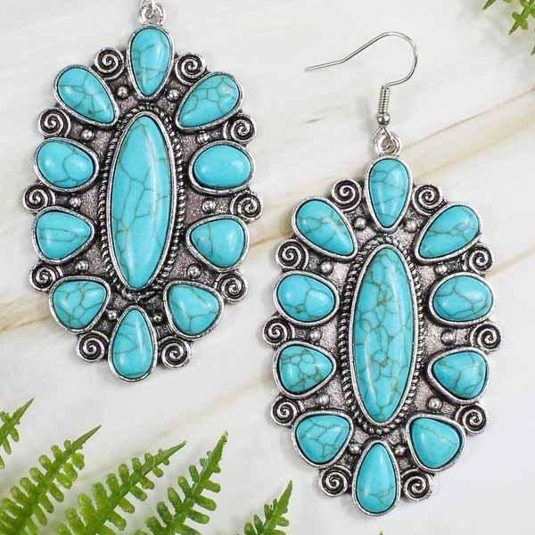 Western Scroll & Stone Earrings- 4 Colors Product Image