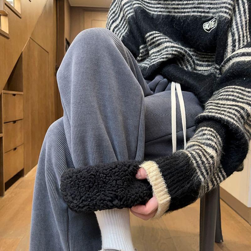 Drawstring Waist Plain Fleece-Lined Corduroy Harem Sweatpants Product Image