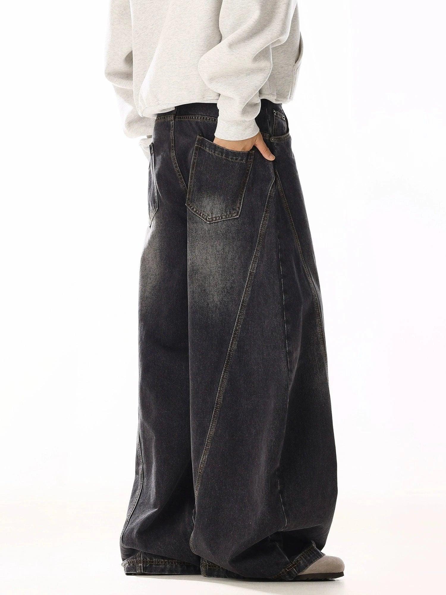 RT No. 19808 BLACK WHISKER BAGGY DENIM JEANS Product Image