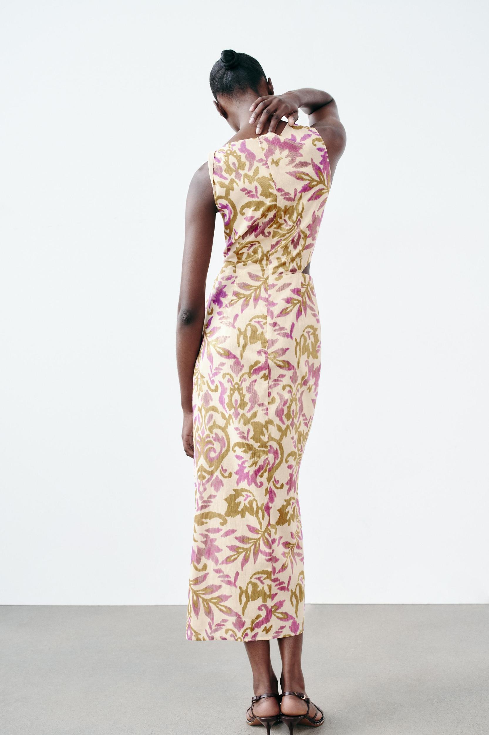 PRINTED MIDI DRESS WITH METALLIC THREAD Product Image