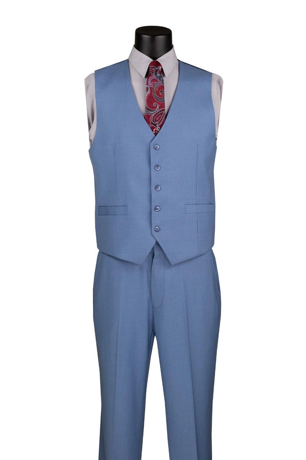 Dusty Blue Regular Fit 3 Piece Suit with Vest and Adjustable Waist Band Pants Product Image