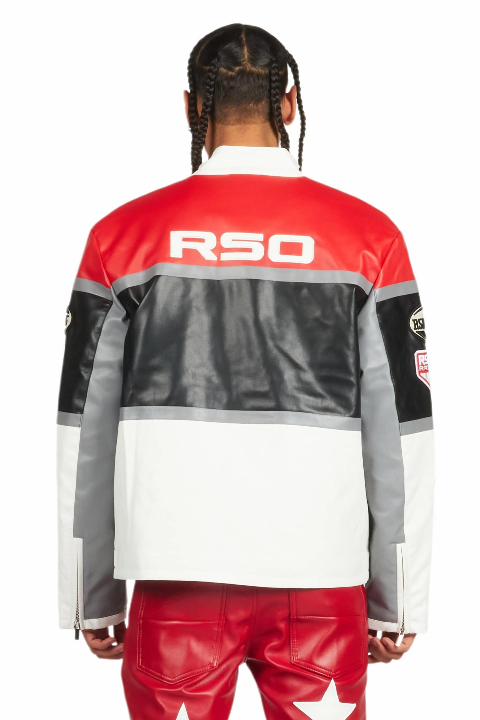 Balint Red/White Leather Moto Jacket Male Product Image
