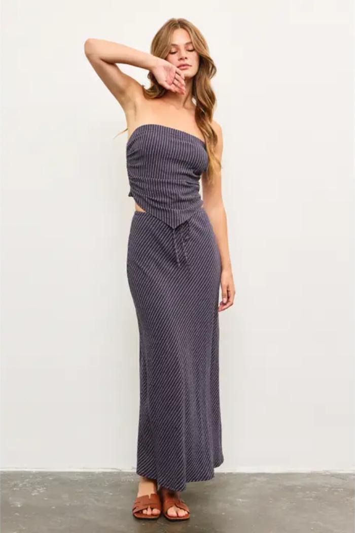 Drawstring Waist Pinstripe A Line Skirt Product Image
