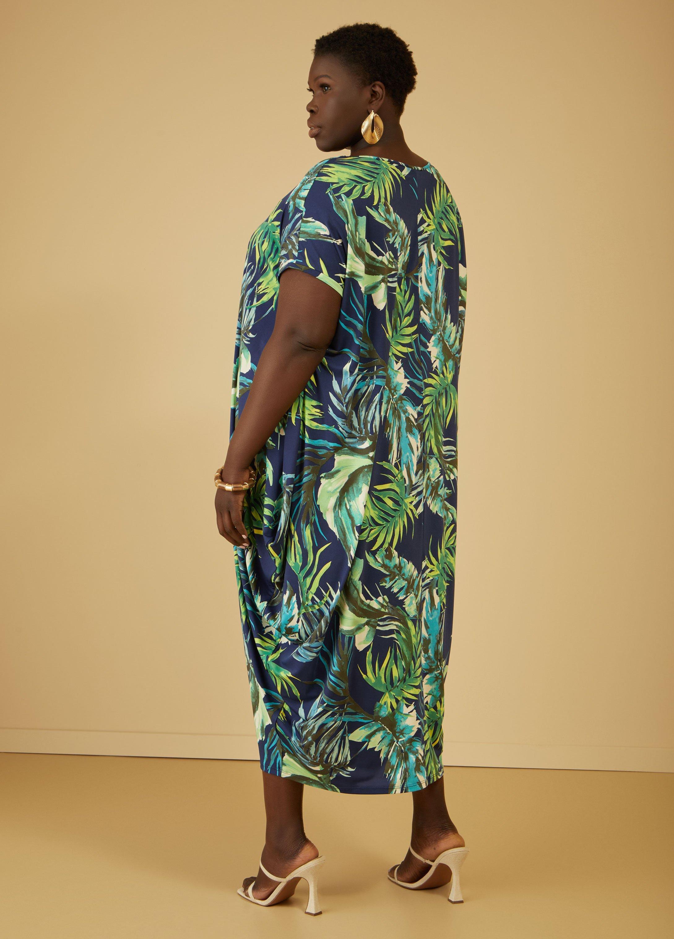Palm Print Draped Maxi Dress Product Image