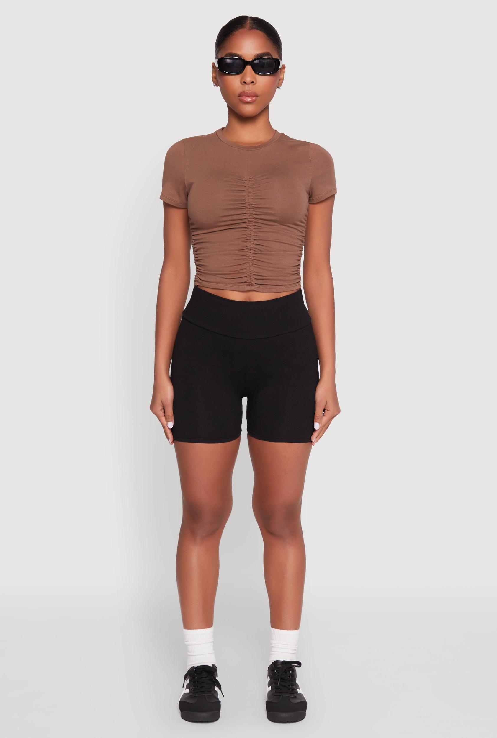 Womens Ruched Crew Neck Cropped Tee Product Image