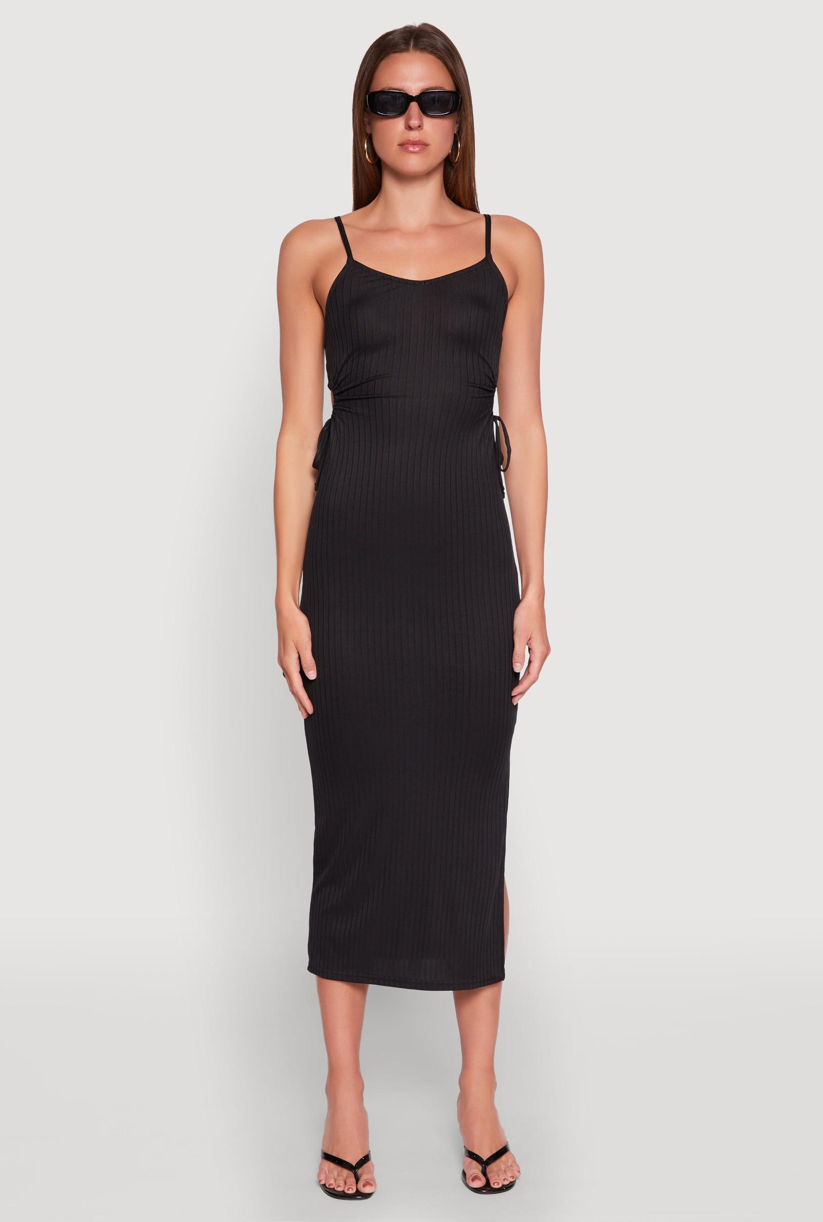 Womens Ribbed Knit Drawstring Cut Out Side Cami Dress Product Image