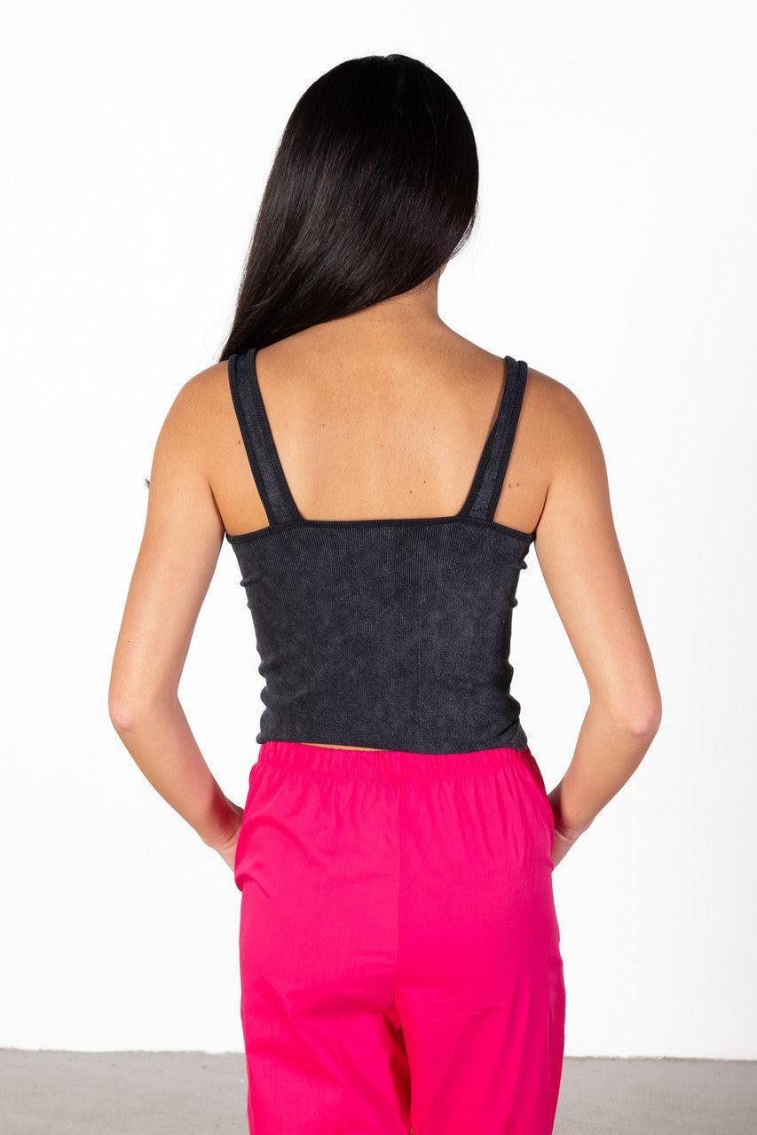 Black Mineral Wash Ribbed Tank Product Image