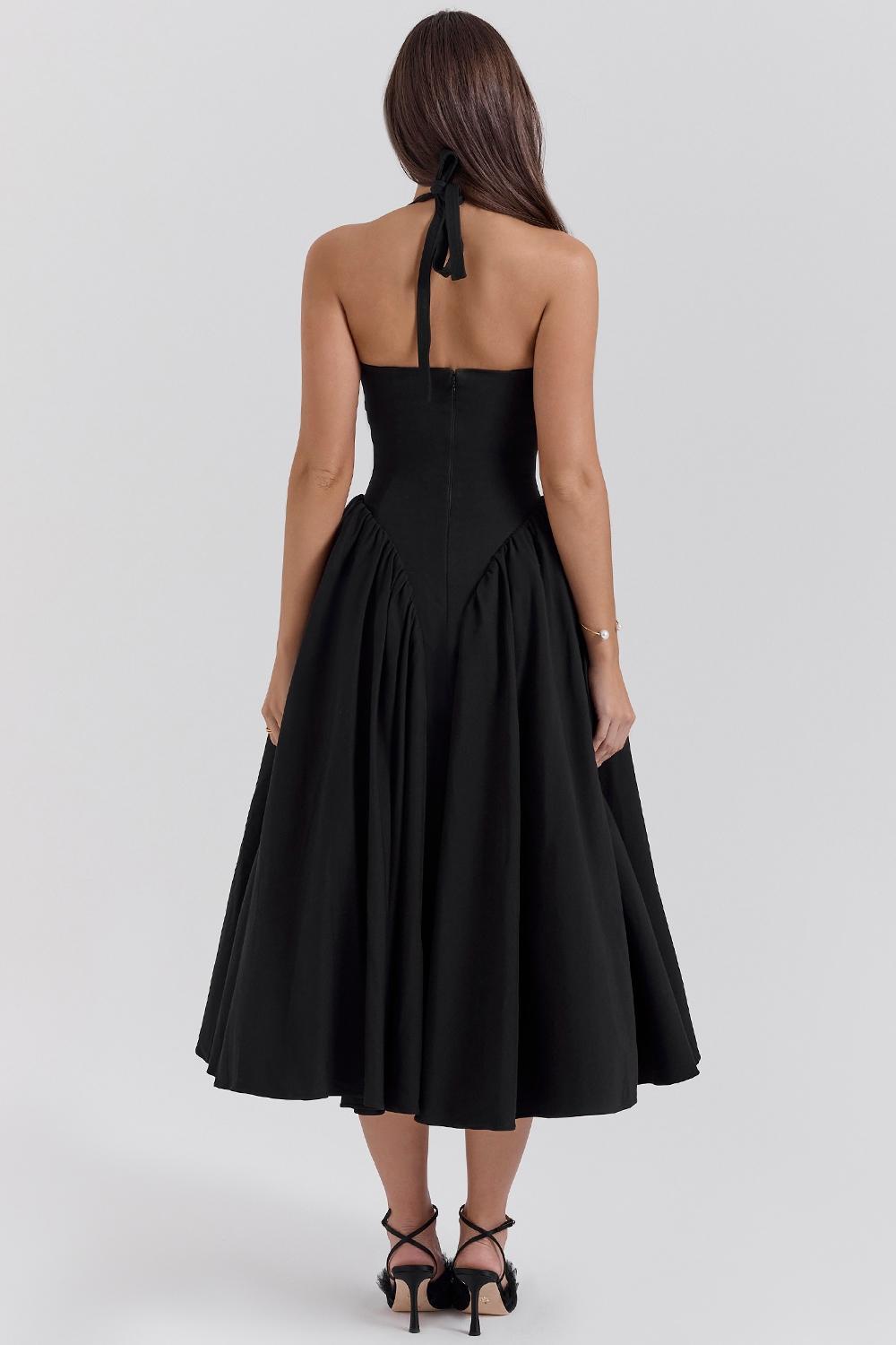 Marilyn Black Twill Halter Midi Dress Product Image