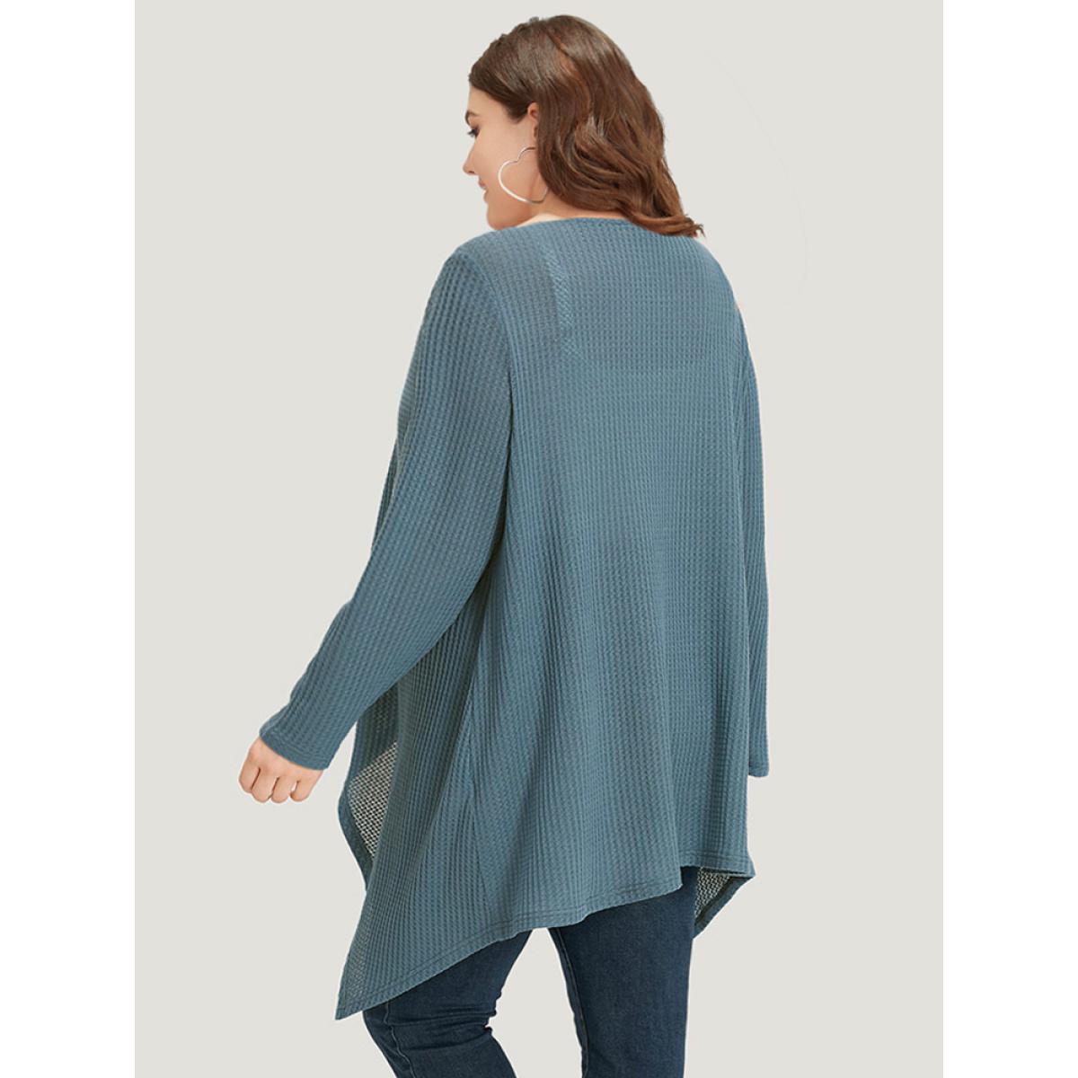 Plus Size Supersoft Essentials Waffle Knit Asymmetrical Hem Kimono Women Aegean Casual Drape Everyday Kimonos BloomChic 18-20/2X Product Image