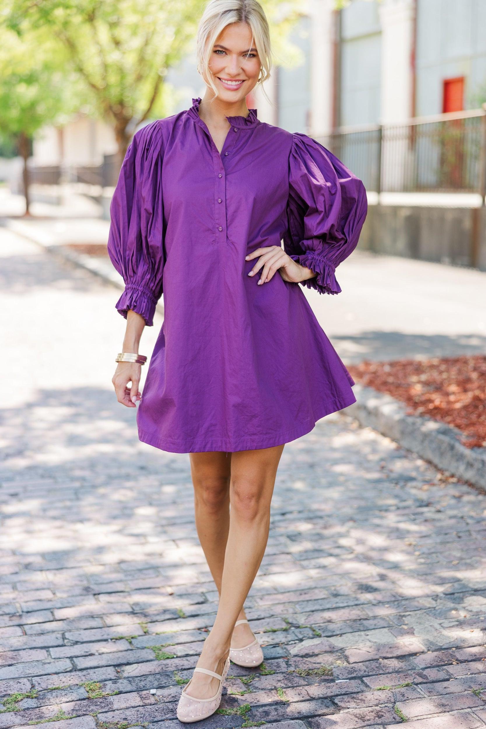 Under The Stars Plum Purple Tie Back Dress Female Product Image