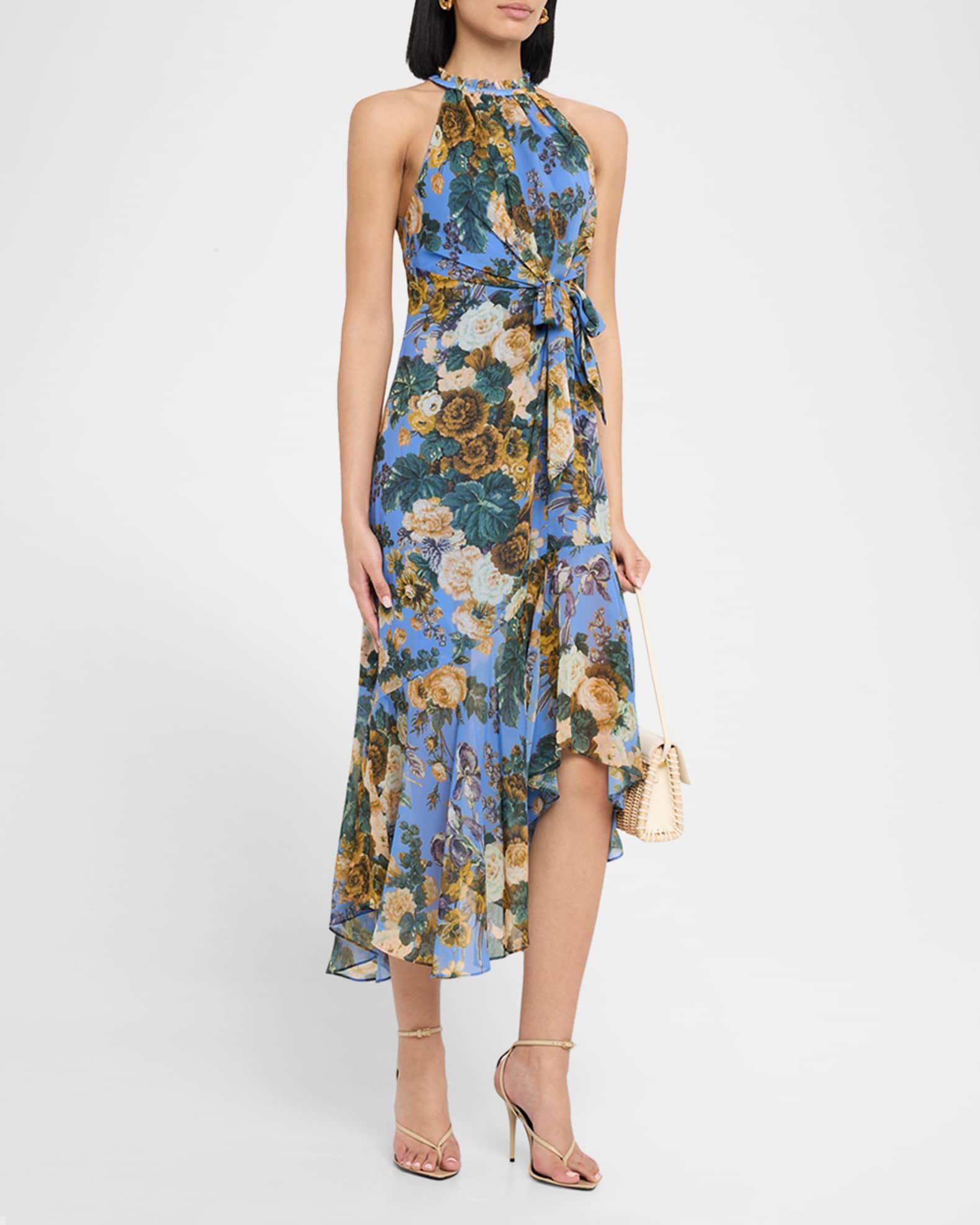 Emery Asymmetric Floral-Print Halter Midi Dress Product Image