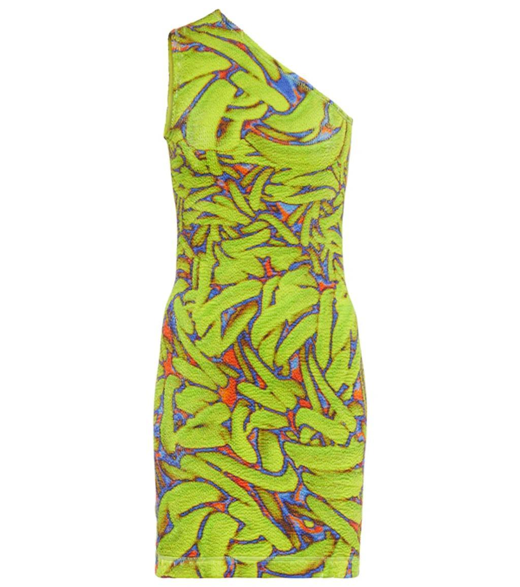 BOTTEGA VENETA Abstract-print One-shoulder Stretch-knit Mini Dress In Banana Print Product Image