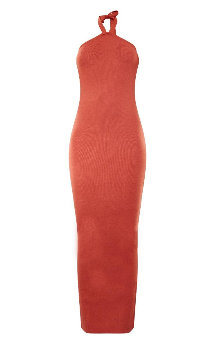 Rust Soft Knit Halter Tie Maxi Dress Product Image