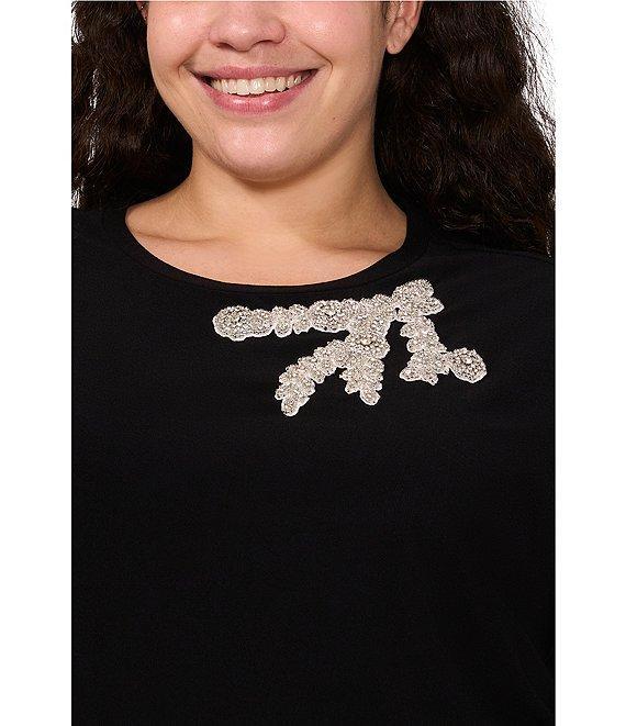 CeCe Plus Size Crew Neck Short Sleeve Rhinestone Bow Blouse Product Image