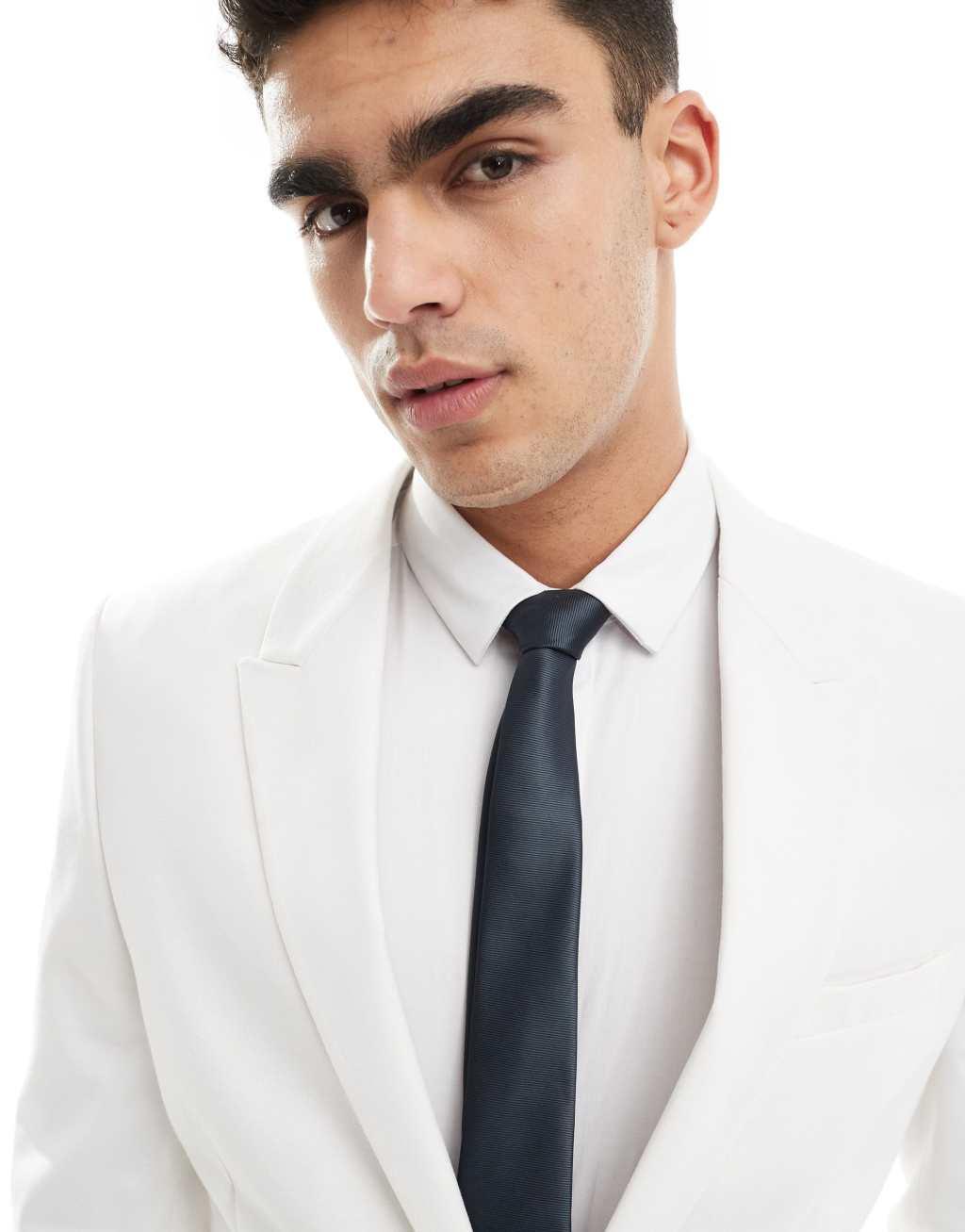 ASOS DESIGN slim linen look suit jacket in off white Product Image
