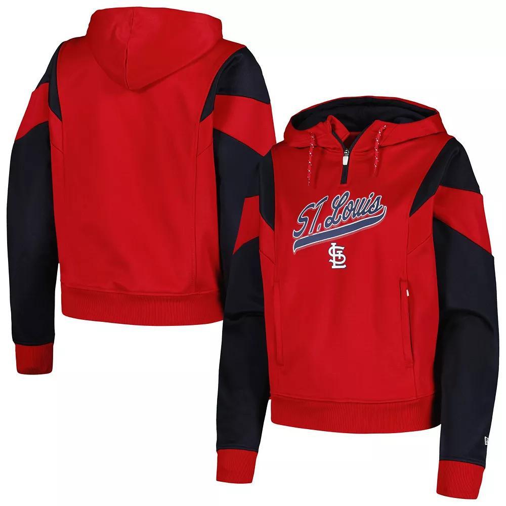 Women's New Era Red St. Louis Cardinals Color Block Fleece Quarter-Zip Hoodie, Size: Small Product Image