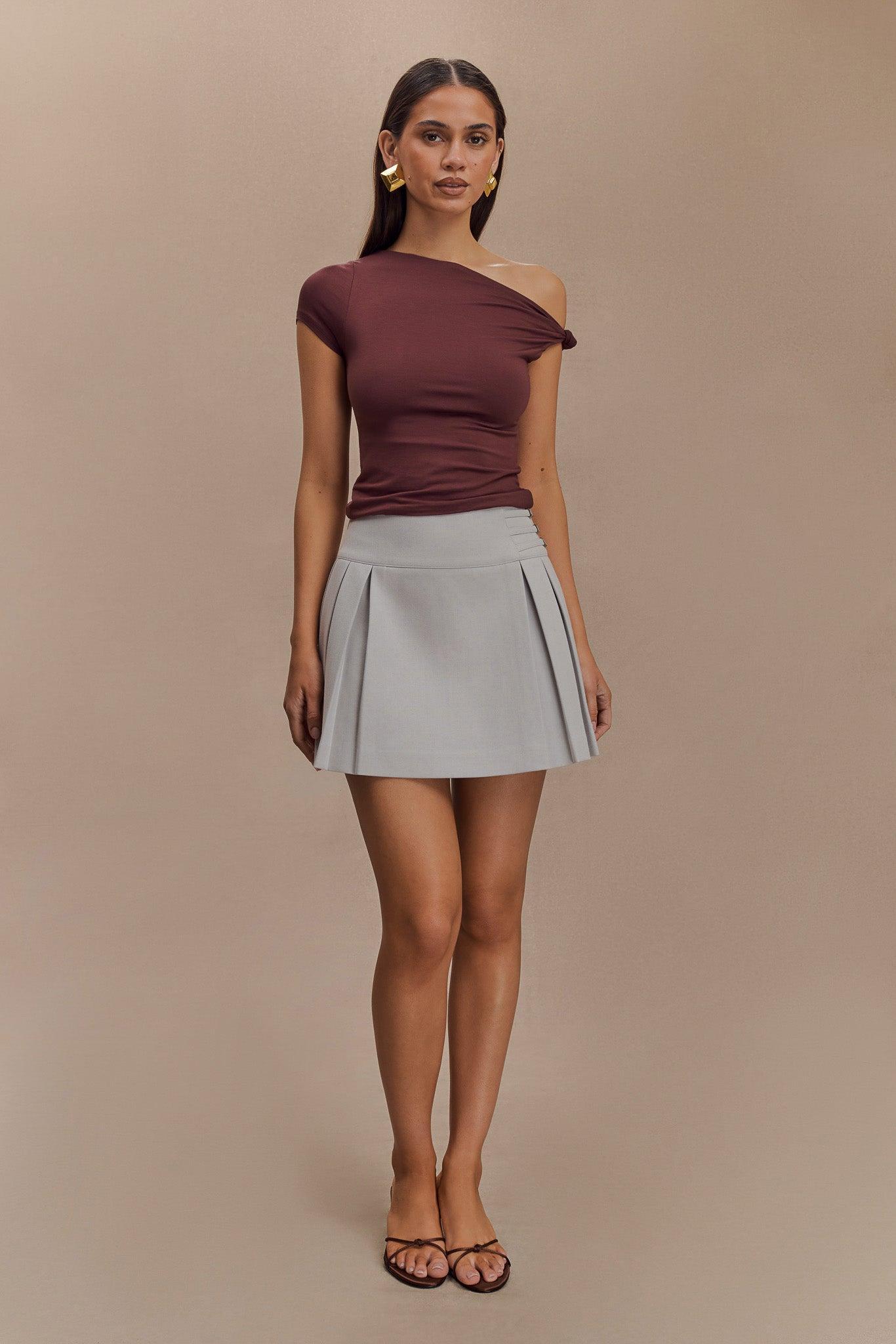 Betty Short Sleeve Modal Top With Knot Shoulder - Mahogany Product Image