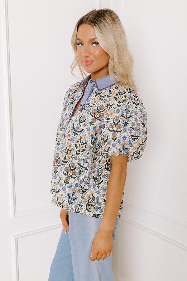 Terrace Views Floral Button Up in Periwinkle Product Image