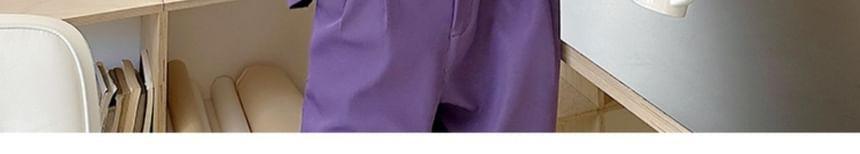 Set: Round Neck Plain Concealed Button Blazer + Mid Rise Straight Leg Dress Pants Product Image