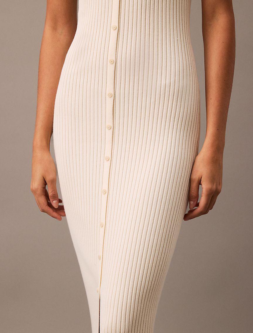 Smooth Cotton Rib Sweater Midi V-Neck Dress Product Image