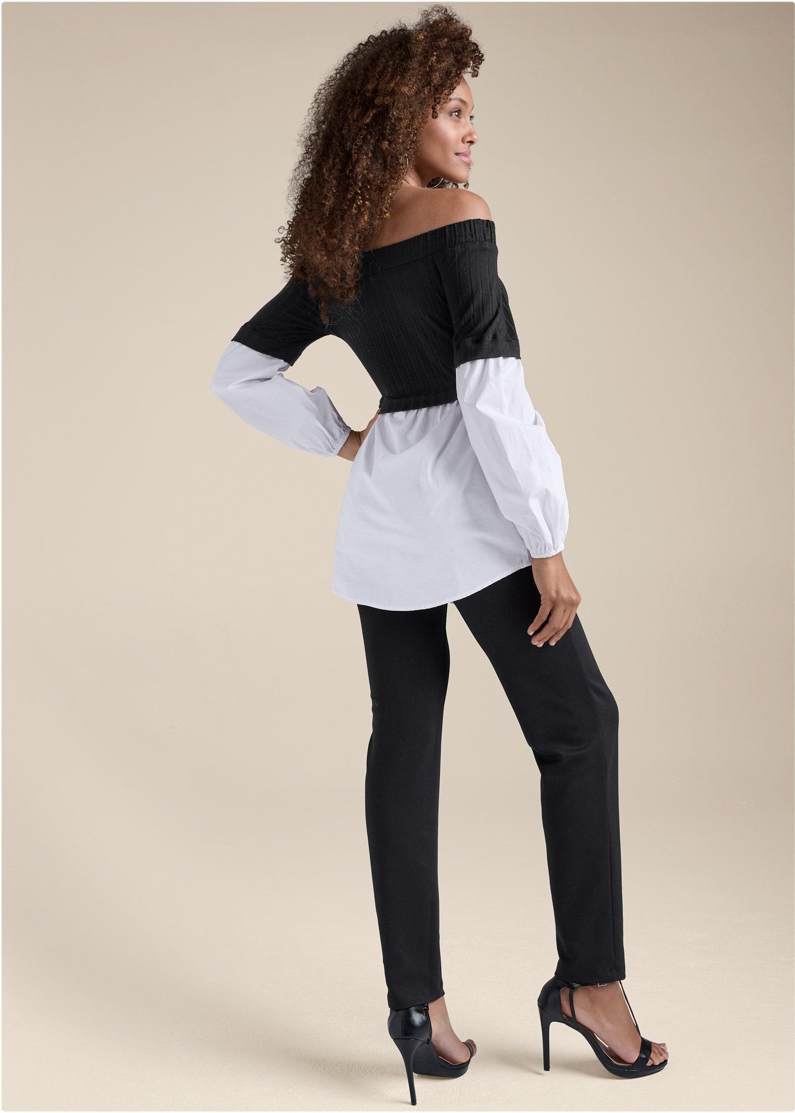 Layered Shirting Jumpsuit - Black & White Product Image