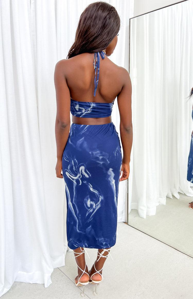 Fable Navy Mesh Midi Skirt Product Image