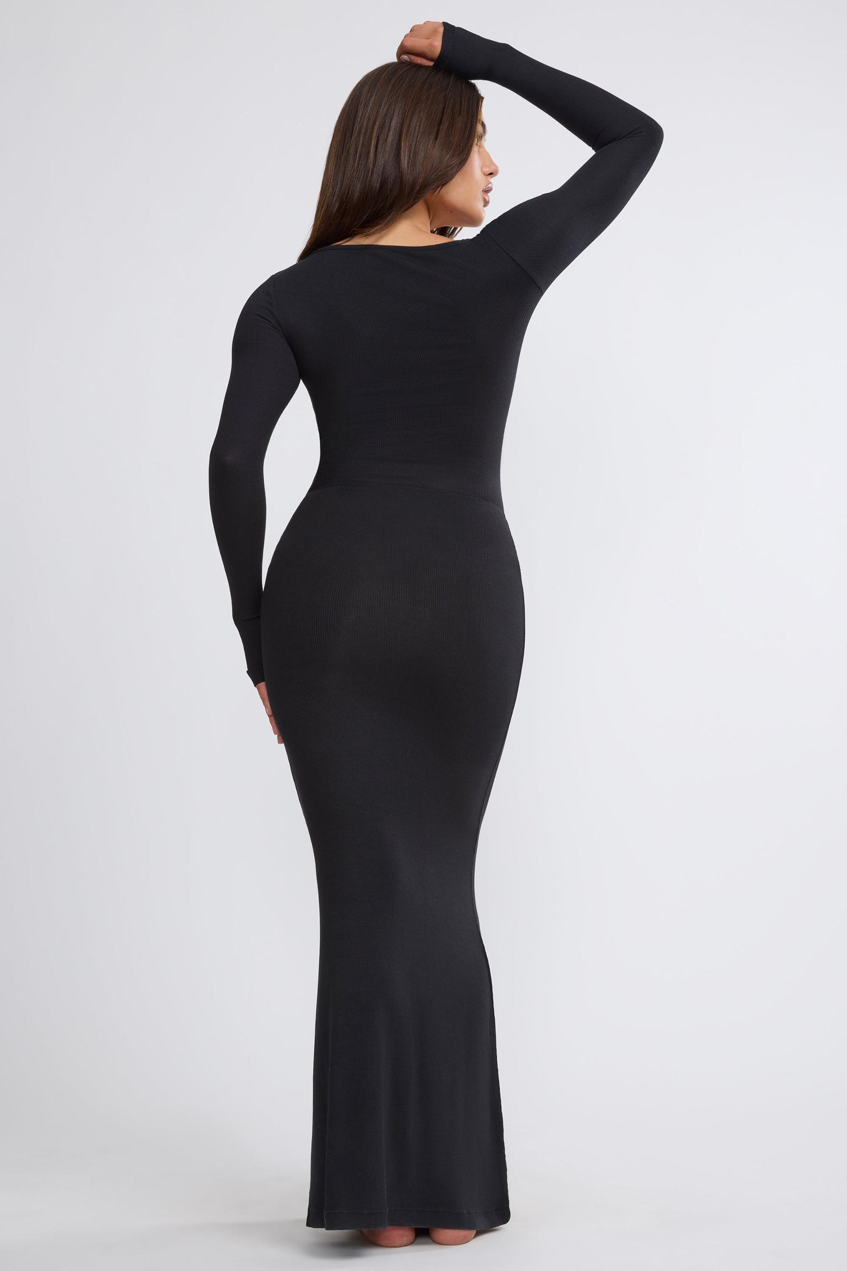 Ribbed Modal Mid Rise Maxi Skirt in Black Product Image