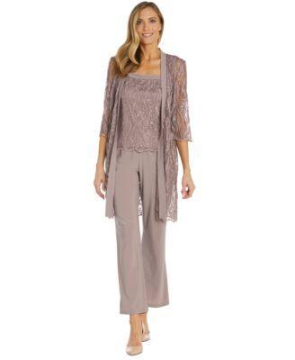 R & M Richards Womens 3-Pc. Lace Jacket, Tank Top & Pants Set Product Image