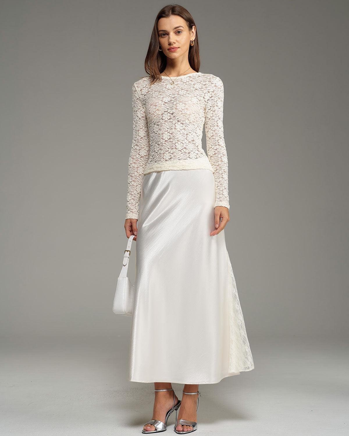 Beige Elastic Waist Natural Waisted Mermaid Skirt Product Image