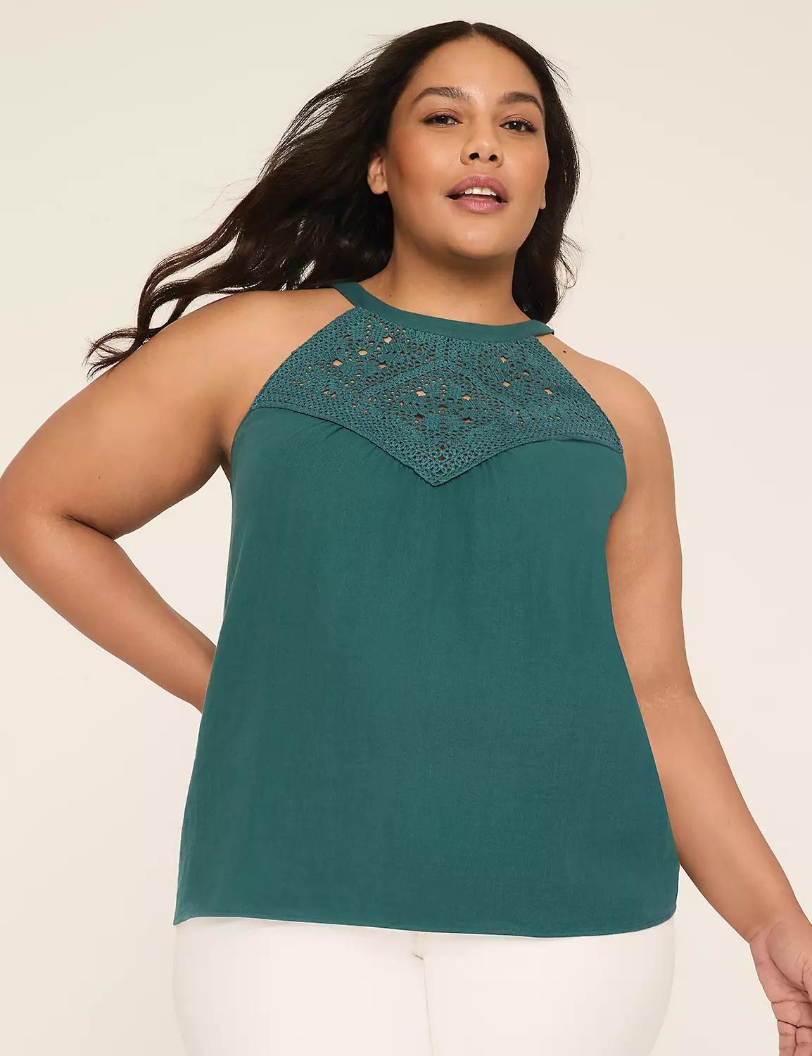 Crochet-Yoke Halter-Neck Top Product Image