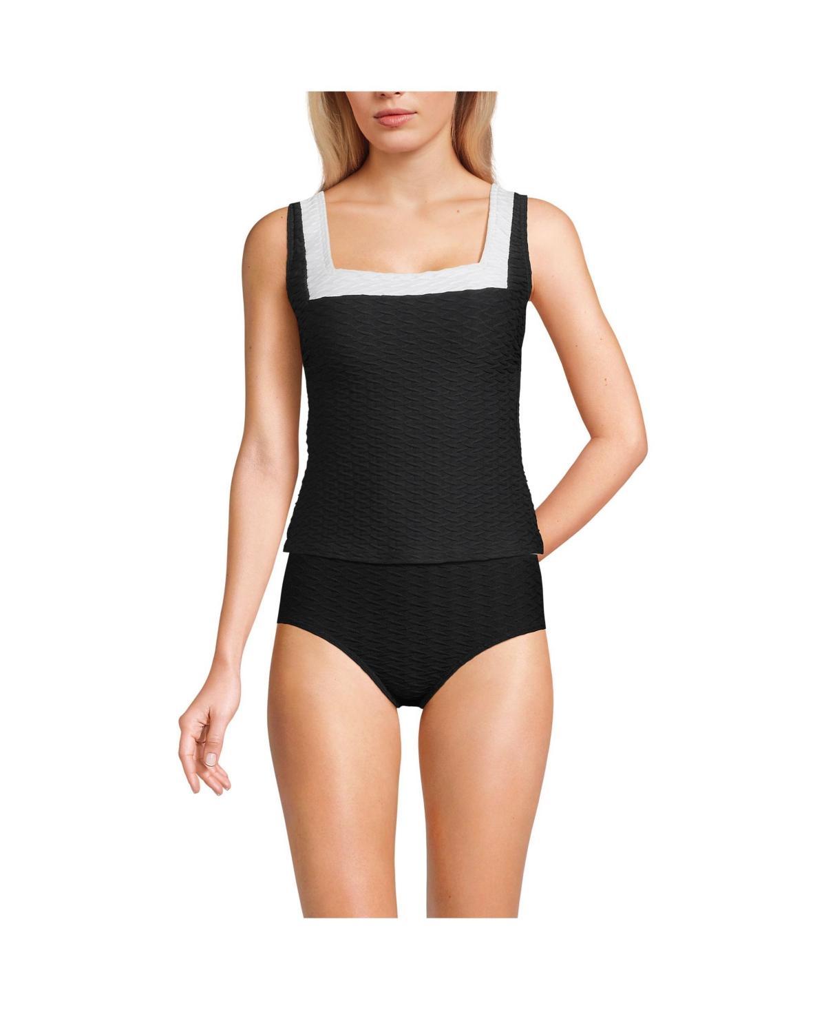 Women's Lands' End Long Texture Squareneck Tankini Swimsuit Top, Size: Small Long, Black White Product Image