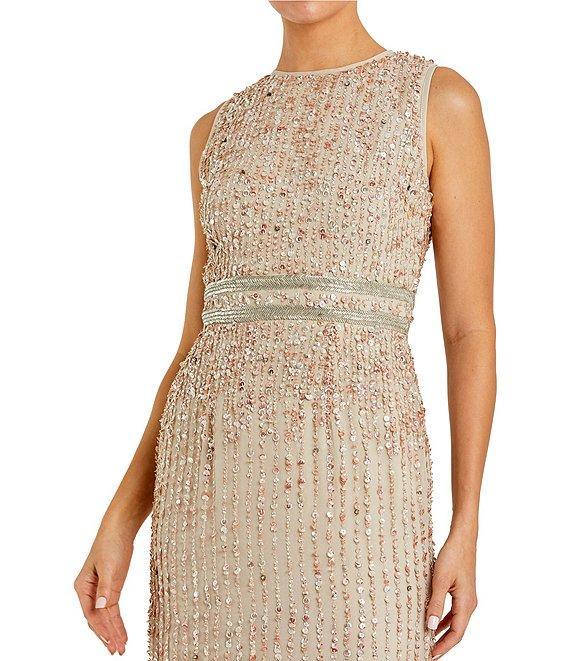 Mac Duggal Sequin Sleeveless High Crew Neck Back Slit Sheath Gown Product Image