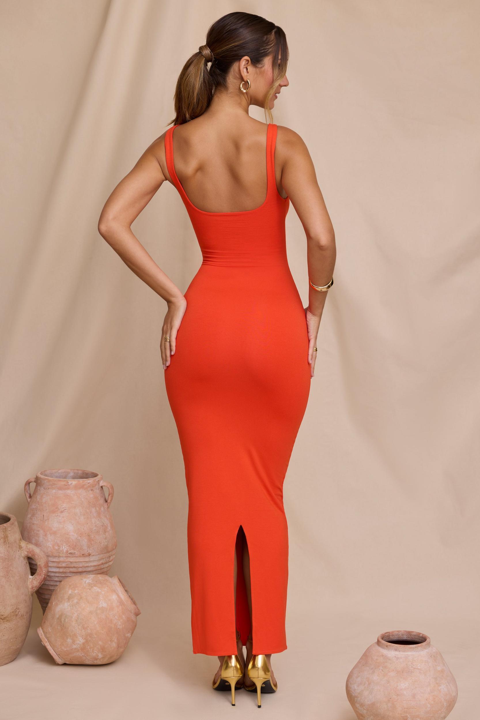 Micro Strap Detail Maxi Dress in Tangerine Product Image