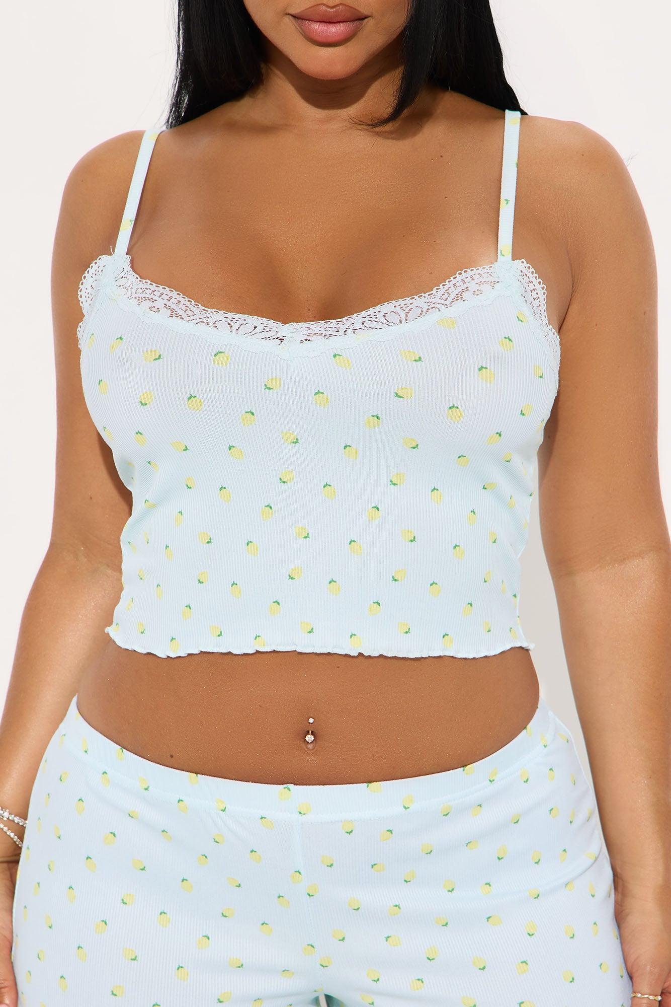 Lemon Drops Ribbed PJ Short Set - Light Blue Product Image