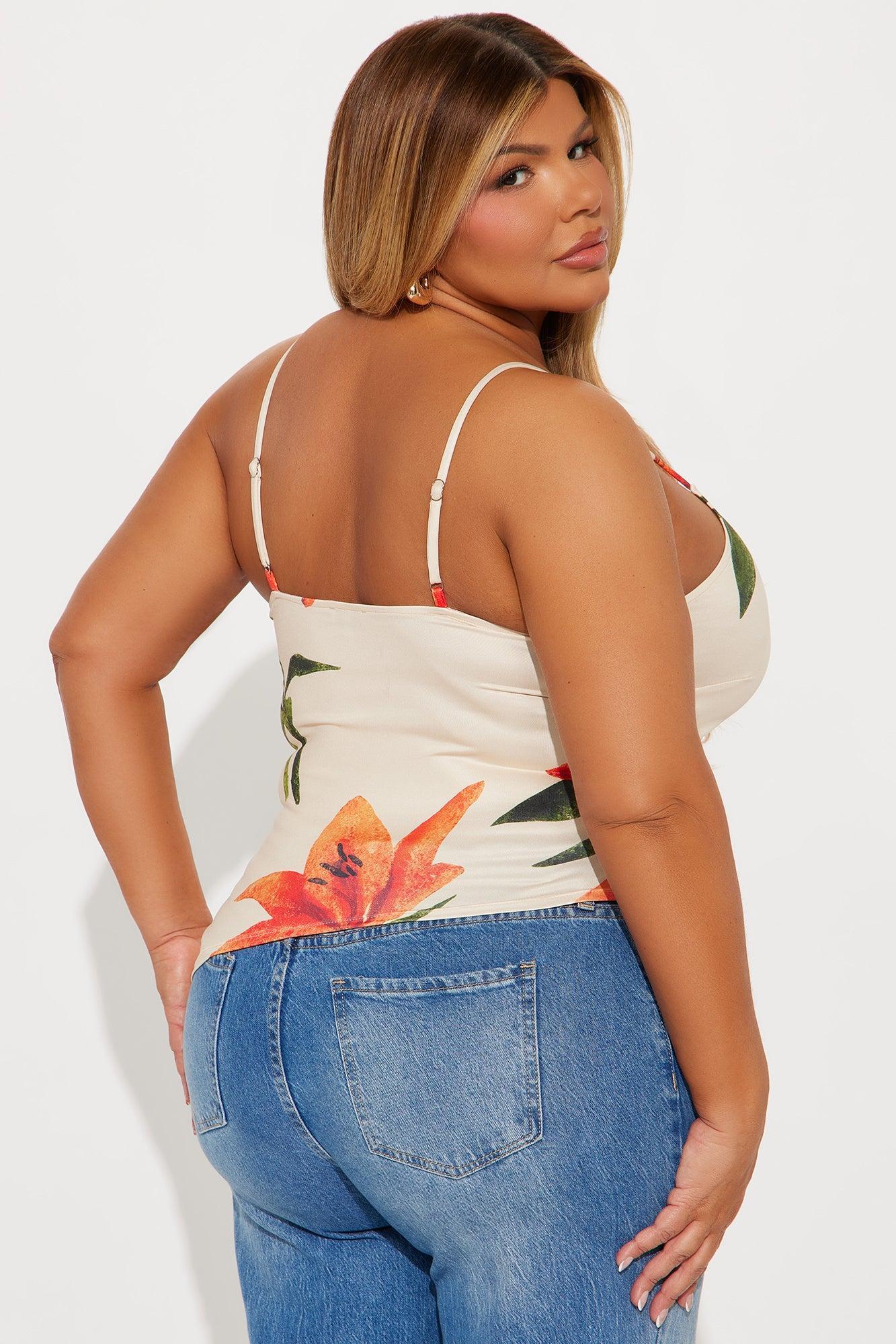 Tropical Oasis Asymmetrical Top - Cream/combo Product Image